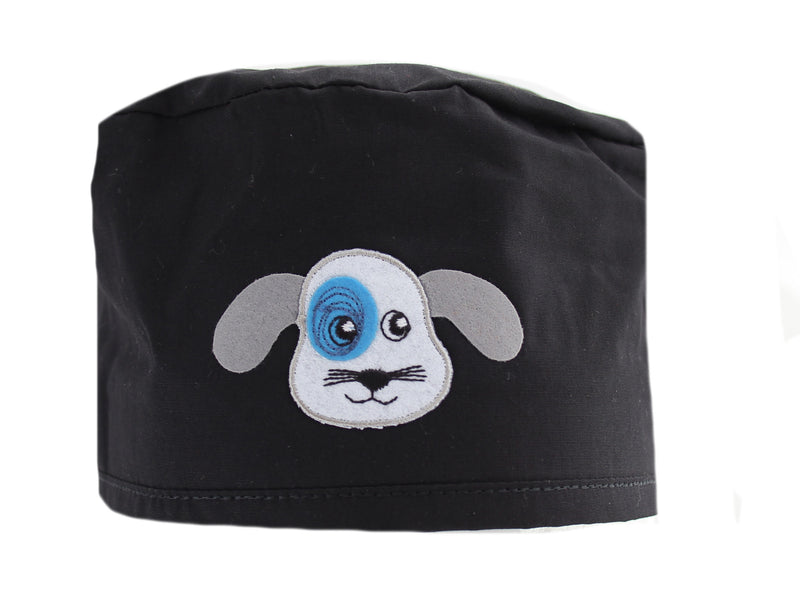 Black Puppy Dog Surgical Scrub Cap Hat