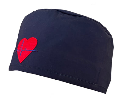 Navy Blue Heart Beat EKG Surgical Scrub Cap Hat