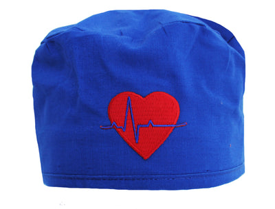 Royal Blue Heart Beat EKG Scrub Cap Hat