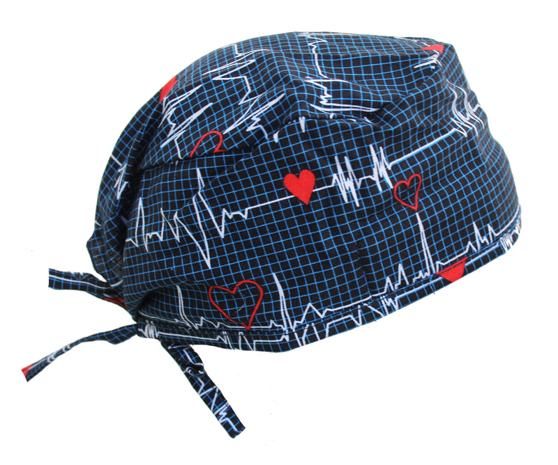 Navy Blue Heart Beat EKG Surgical Scrub Cap