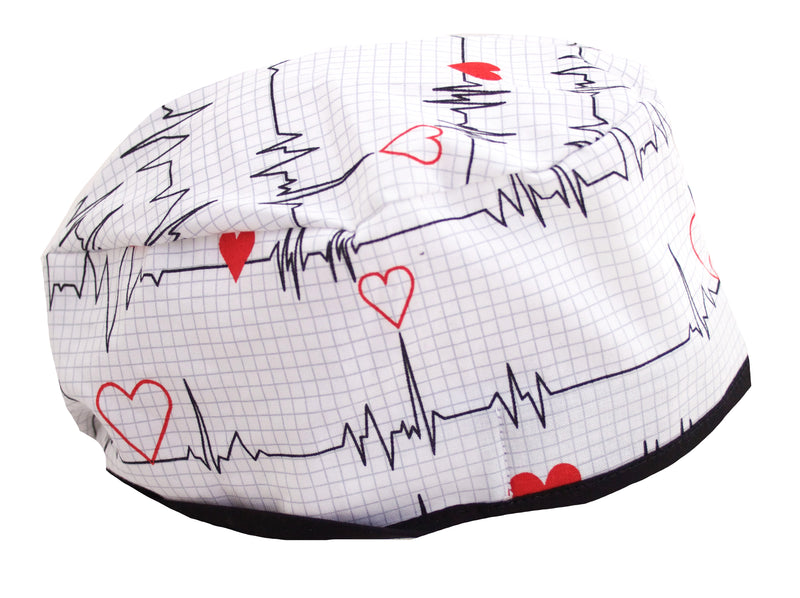 EKG White Heart Beat Surgical Scrub Cap Hat