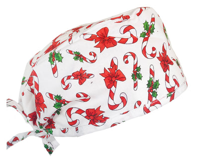Holiday Christmas Red & White Candy Cane Scrub Cap Hat