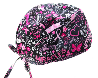 Pink Ribbon Breast Cancer Awareness Support  Scrub Cap Hat