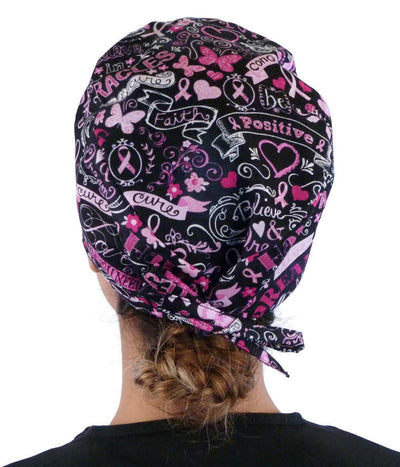 Pink Ribbon Breast Cancer Awareness Support  Scrub Cap Hat