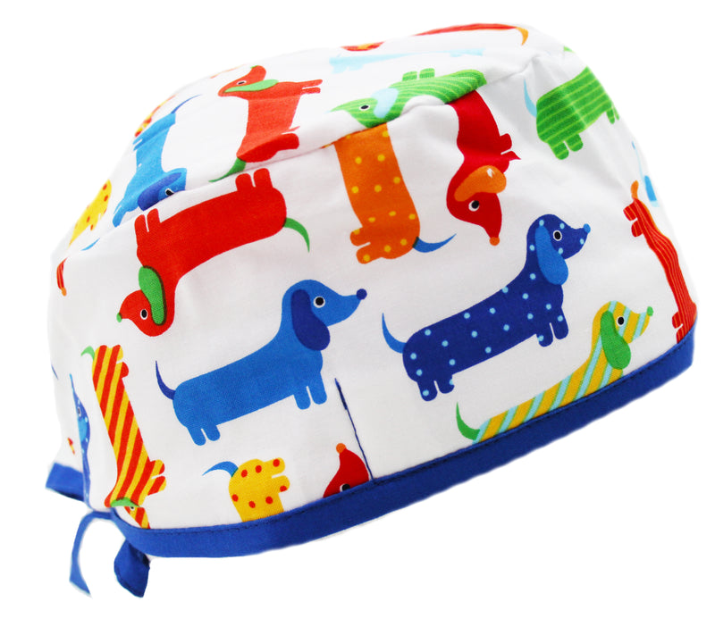 Colorful Weiner Dog Scrub Cap Hat