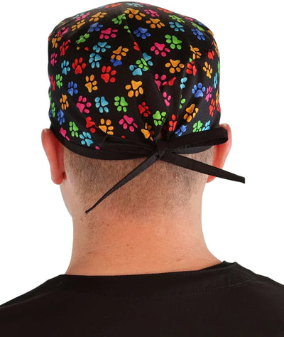 Colorful Little Dog Paw Prints Black Scrub Cap Hat