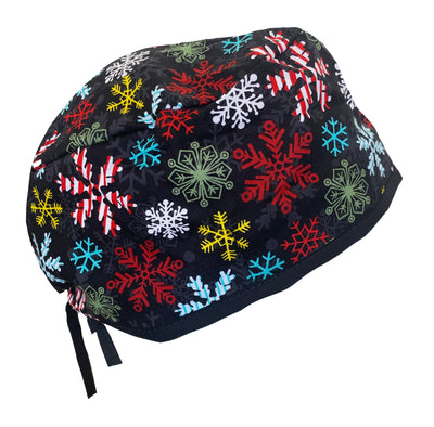 Holiday Snowflake Red, Green,White & Black Scrub Cap Hat