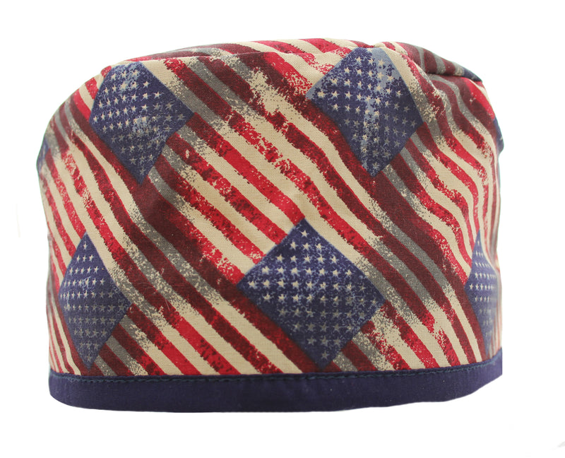 Vintage Stars & Stripes USA American Flag w Blue Trim Scrub Cap
