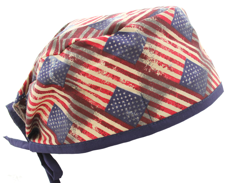 Vintage Stars & Stripes USA American Flag w Blue Trim Scrub Cap