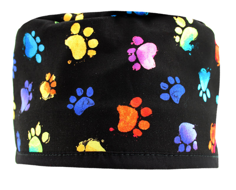 Black Colorful Little Dog Paw Prints Black Scrub Cap Hat
