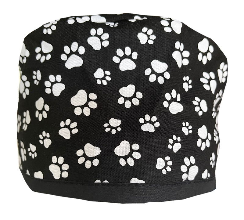 Black & White Little Dog Paw Prints Scrub Cap Hat