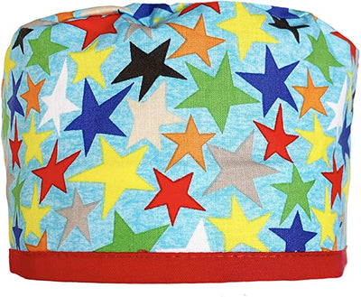 Light Blue Fun Colorful Stars Scrub Cap Hat
