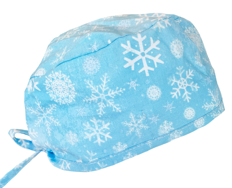 Holiday Christmas Light Blue Snowflake Scrub Cap Hat