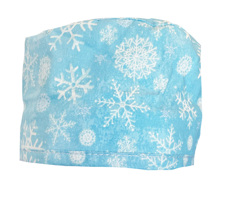 Holiday Christmas Light Blue Snowflake Scrub Cap Hat