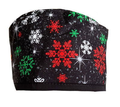 Black Holiday Snowflake Christmas Scrub Cap Hat