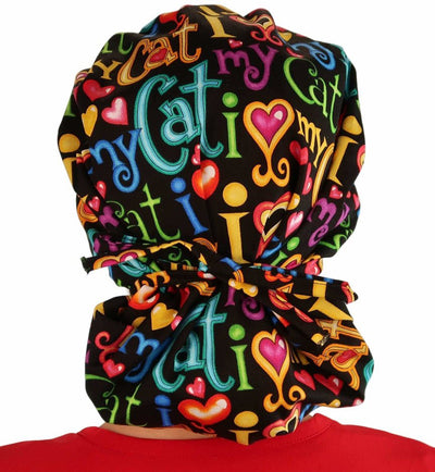 Banded Colorful I LOVE My Cat Scrub Cap Hat