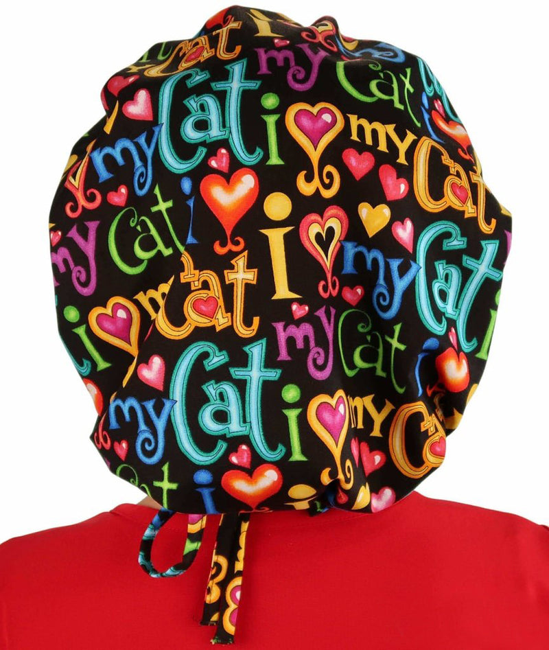 Banded Colorful I LOVE My Cat Scrub Cap Hat