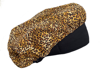 Banded Bouffant Black Cheetah Leopard Scrub Cap