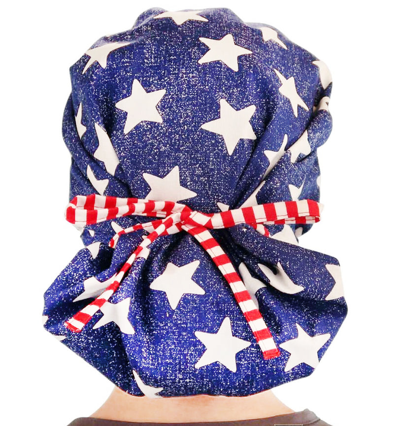 Banded Bouffant Stars & Stripes USA American Flag Scrub Cap hat