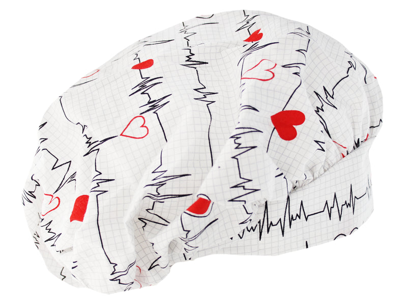 Navy Blue & White EKG Heartbeat Bouffant Scrub Cap Set