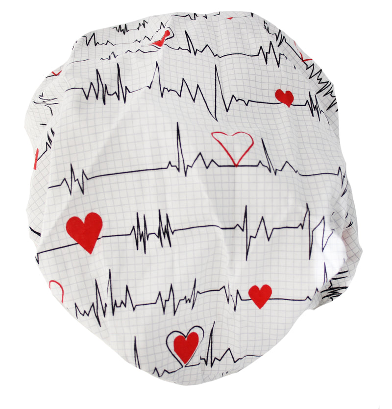 Navy Blue & White EKG Heartbeat Bouffant Scrub Cap Set