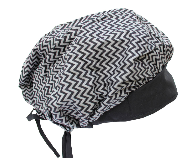 Bouffant Black & Grey Chevron Medical Scrub Cap Hat