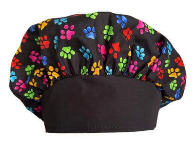 Colorful Banded Bouffant Mini Dog Paw Prints Scrub Cap Hat