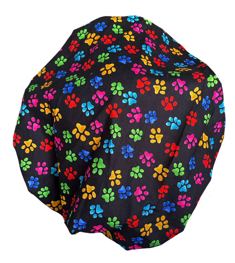 Colorful Banded Bouffant Mini Dog Paw Prints Scrub Cap Hat