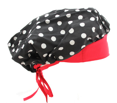 Banded Bouffant Red & Black Polka Dots Scrub Cap Hat