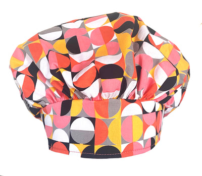 Banded Bouffant Retro Mod Geometric Pink Coral Circles Scrub Cap Hat