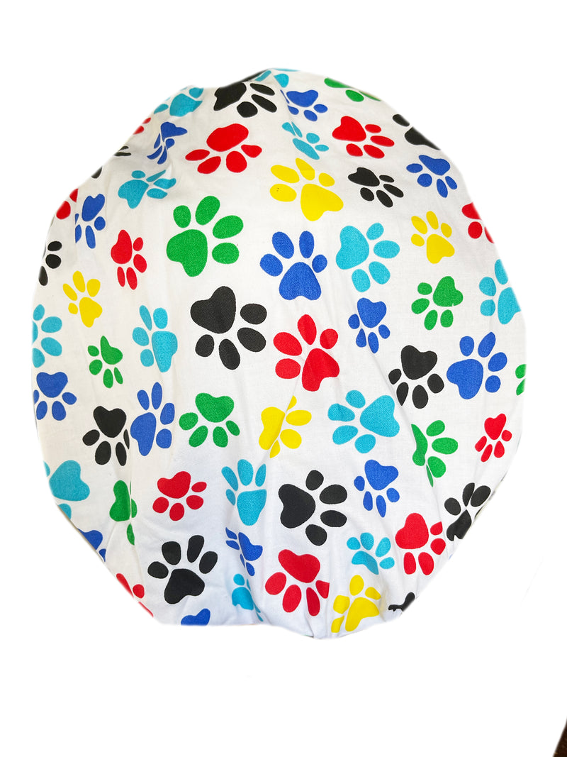 Colorful Large Dog Paw Prints Bouffant Scrub Cap Hat