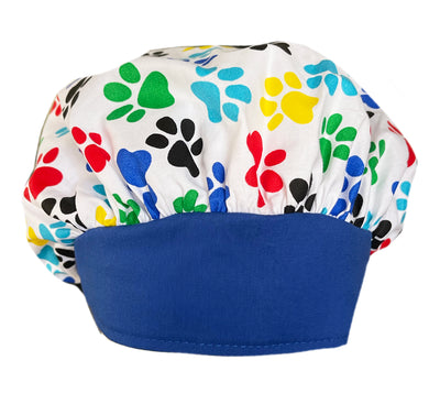 Colorful Large Dog Paw Prints Bouffant Scrub Cap Hat