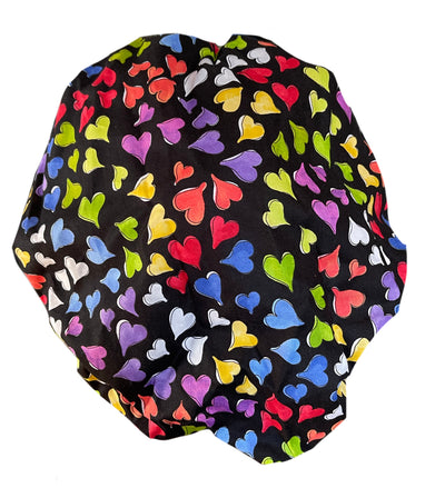 Banded Bouffant Colorful Rainbow Hearts of Love Scrub Cap Hat