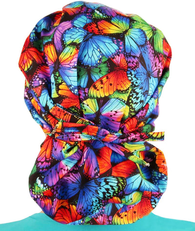 Banded Rainbow Bouffant Butterfly Scrub Cap Hat
