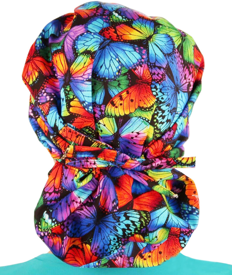 Banded Rainbow Bouffant Butterfly Scrub Cap Hat