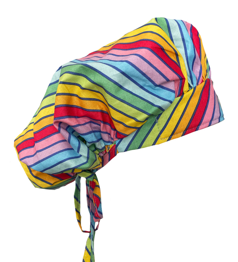 Banded Bouffant Rainbow Colorful Stripe Scrub Cap Hat