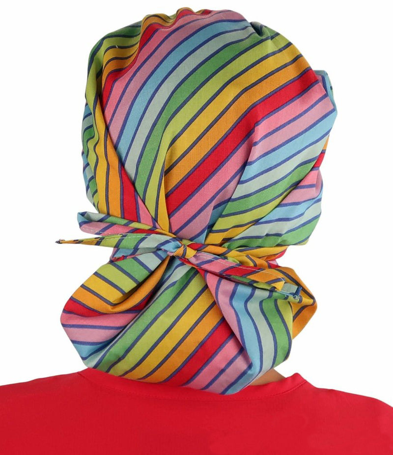 Banded Bouffant Rainbow Colorful Stripe Scrub Cap Hat