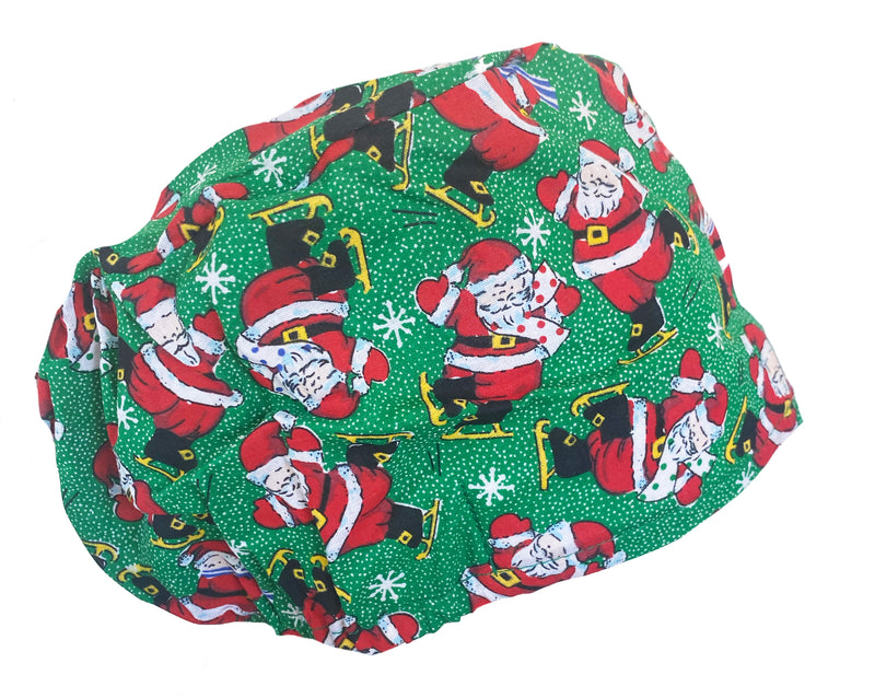Cord Lock Bouffant Holiday Christmas Santa Skating Green Scrub Cap Hat