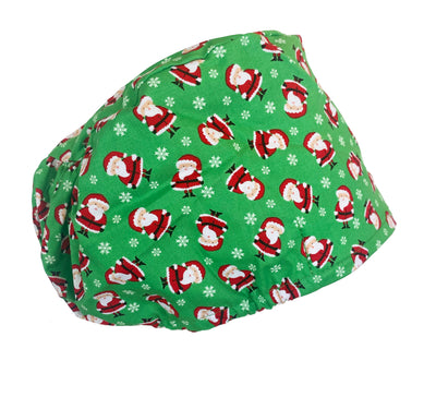 Cord Lock Bouffant Holiday Christmas Green Santa Scrub Cap Hat