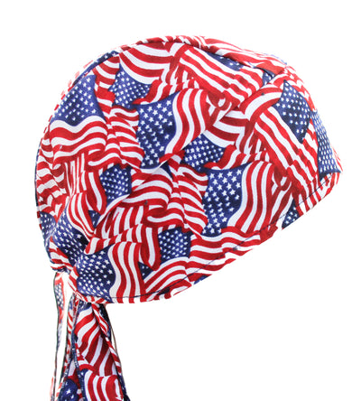Nomad USA Flag Stars & Stripes Skull Cap Hat with Extra Long Tails