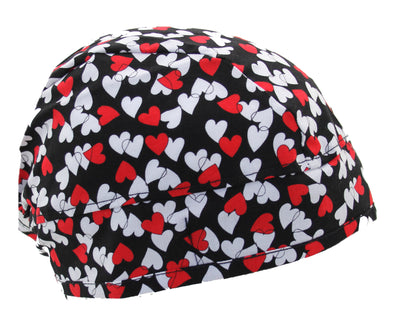 Red & Black Hearts Love Medical Scrub Cap Hat
