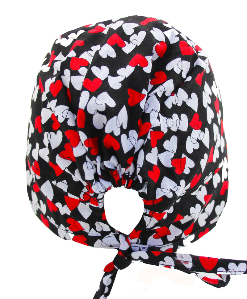 Red & Black Hearts Love Medical Scrub Cap Hat