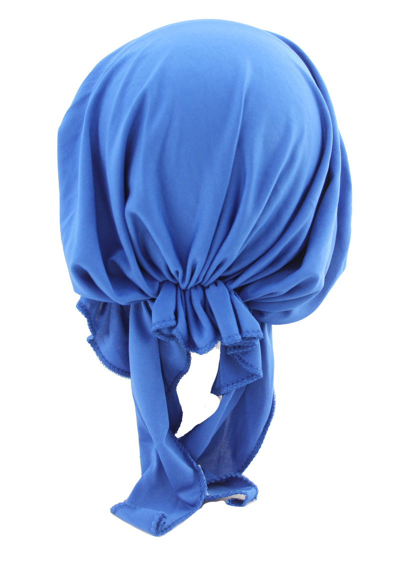 Blue Stretchy Rhinestone Head Scarf Ruffle Wrap Turban for Cancer Chemo Cap