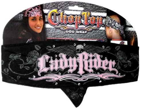 Black & Pink Lady Rider Rhinestone Chop Top Biker  Bandana