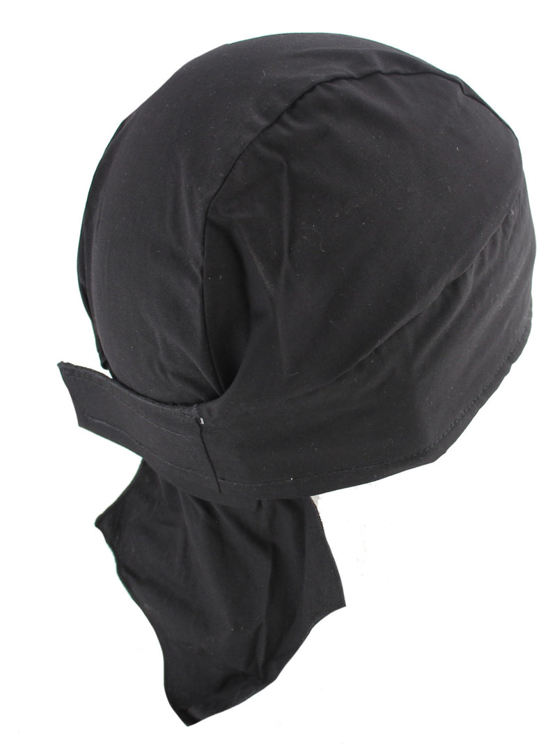 Deluxe No Tie Velcro Solid Black Skull Cap Du Rag