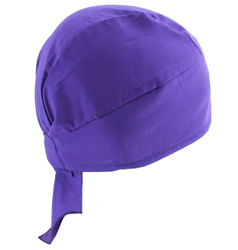 Deluxe No Tie Velcro Solid Purple Skull Cap Du Rag