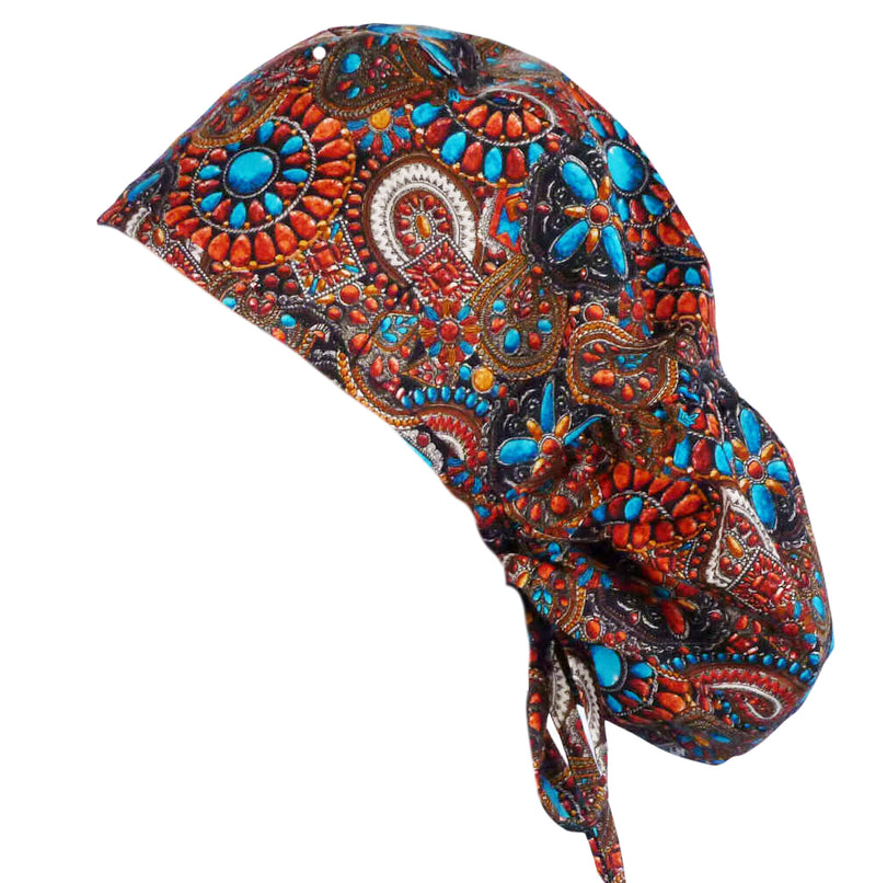 Extra Room Bouffant Coral Indian Jewel Inspired Medical Scrub Cap Hat