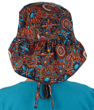 Extra Room Bouffant Coral Indian Jewel Inspired Medical Scrub Cap Hat