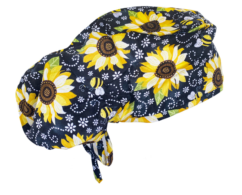Big Hair Bouffant Happy Sunflower Scrub Cap Hat