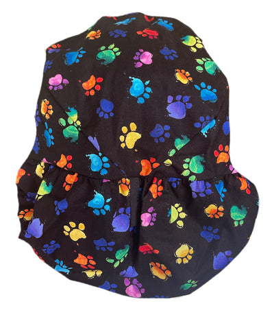 Extra Room Black Bouffant Tie Dye Dog Paw Print Scrub Cap Hat